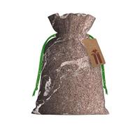 Sacs de Noël à cordon de serrage imprimés or rose avec ruban de Noël vert - Pochettes cadeaux réutilisables en toile de jute avec cordon de serrage, S