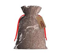 Sacs de Noël à cordon de serrage imprimés or rose avec ruban rouge - Pochettes cadeaux réutilisables en toile de jute avec cordon de serrage, taille S