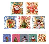 Sacs De Noël Auto-Adhésifs,100PCS Sacs De Noël Sachet Plastique Transparent Auto-Adhésive,Sachet Transparent Cellophane Avec Motif Pochette,Bonbon Chocolat Pour Fête Bonbons Biscuits Fourniture