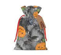 Sacs de Noël avec cordon de serrage et ruban de Noël rouge pour Halloween, chauve-souris grise, araignée - Pochettes cadeaux réutilisables en toile de jute avec cordon de serrage, S