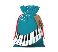 Sacs de Noël avec cordon de serrage et ruban rouge avec touches de piano vertes et blanches - Pochettes cadeaux réutilisables en toile de jute avec cordon de serrage, S