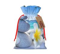 Sacs de Noël avec cordon de serrage et ruban rouge imprimés de fleurs tropicales et de pierres zen, pochettes cadeaux réutilisables en toile de jute, S