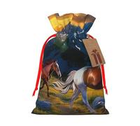 Sacs de Noël avec cordon de serrage imprimé cheval courant choquant pour emballage cadeau de Noël, ruban rouge, S