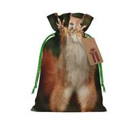 Sacs de Noël avec cordon de serrage imprimé écureuil amusant avec ruban de Noël vert - Pochettes cadeaux réutilisables en toile de jute avec cordon de serrage, S