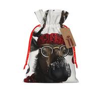 Sacs de Noël avec cordon de serrage imprimé élan amusant pour emballage cadeau de Noël, ruban de Noël rouge, taille S