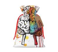 Sacs de Noël avec cordon de serrage imprimé « Left and Right Brain Advantage » pour emballage cadeau de Noël, ruban de Noël rouge, taille S