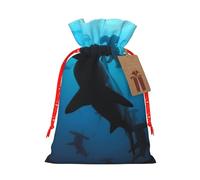 Sacs de Noël avec cordon de serrage imprimé requins marteaux avec ruban de Noël rouge - Pochettes cadeaux réutilisables en toile de jute avec cordon de serrage, S