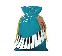 Sacs de Noël avec cordon de serrage imprimé touches de piano vertes et blanches avec ruban de Noël jaune - Pochettes cadeaux réutilisables en toile de jute, S