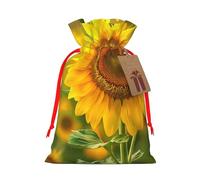 Sacs de Noël avec cordon de serrage imprimé tournesol lumineux pour fête de Noël, ruban rouge, M