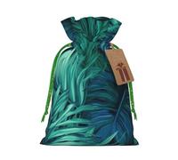 Sacs de Noël avec cordon de serrage imprimés feuilles de palmier tropicales, M | Sacs de rangement réutilisables pour cadeaux de Noël, ruban de Noël vert
