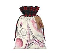 Sacs de Noël avec cordon de serrage pour bonbons, collation cadeaux, tour Eiffel de Paris, imprimé floral, sacs de vacances, pochettes à friandises
