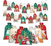 Sacs de Noël - Calendrier de compte à rebours avec 24 compartiments numérotés | Sacs de Noël en tissu à ranger, pour fêtes, anniversaires, anniversaires d' , arbres de Noël, bonbons, mariage