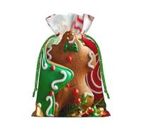 Sacs de Noël en forme de bonhomme en pain d'épice avec cordon de serrage et ruban de Noël vert - Pochettes cadeaux réutilisables en toile de jute avec cordon de serrage, S