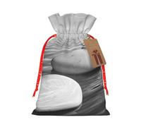 Sacs de Noël en toile de jute avec cordon de serrage - Taille M - Pour enfants - Motif pierres zen grises