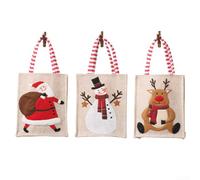 Sacs De Noël En Toile De pour jute Brodés 19x15cm 3 À Suspendre pour | Inclut dessins brodés de style vieillard bonhomme de neige renne avec boucle pour accrochage et rangement objets
