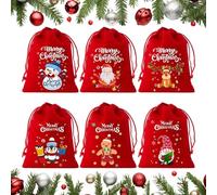 Sacs de Noël en velours avec cordon de serrage - 6 sacs-cadeaux en velours doux avec impression bonhomme de neige, rembourrages de chaussettes de Noël réutilisables | Sacs de Noël en velours rouge