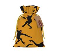 Sacs de Noël Gibbon avec cordon de serrage imprimé singe noir avec ruban de Noël jaune - Pochettes cadeaux réutilisables en toile de jute avec cordon de serrage, M
