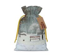 Sacs de Noël imprimés avec cordon de serrage Snow Falling in The Park pour emballage cadeau de Noël, ruban de Noël jaune, taille S