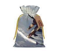 Sacs de Noël imprimés avions avec cordon de serrage avec ruban de Noël jaune - Pochettes cadeaux réutilisables en toile de jute avec cordon de serrage, S