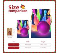 Sacs de Noël imprimés boules de bowling avec cordon de serrage et ruban de Noël jaune - Pochettes cadeaux réutilisables en toile de jute avec cordon de serrage, M