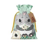 Sacs de Noël imprimés koala avec cordon de serrage avec ruban de Noël jaune - Pochettes cadeaux réutilisables en toile de jute avec cordon de serrage, S