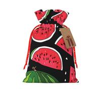 Sacs de Noël imprimés pastèque avec cordon de serrage avec ruban de Noël rouge - Pochettes cadeaux réutilisables en toile de jute avec cordon de serrage, S