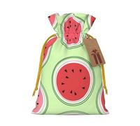 Sacs de Noël imprimés vert pastèque avec cordon de serrage avec ruban de Noël jaune - Pochettes cadeaux réutilisables en toile de jute avec cordon de serrage, M