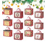 Sacs de Noël | Lot de 12 sacs d'emballage cadeau | Sacs de Noël avec poignées de transport | Pour friandises, chocolats, bonbons, aliments, jouets