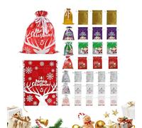 Sacs de Noël - Lot de 33 pochettes à friandises réutilisables avec cordon de serrage | Sacs d'emballage colorés pour bonbons, chocolats, jouets, bijoux, fête festive pour enfants, adultes, famille