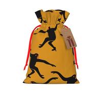 Sacs de Noël noirs Gibbon avec cordon de serrage imprimé singe avec ruban rouge - Pochettes cadeaux réutilisables en toile de jute avec cordon de serrage, S