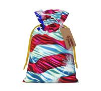 Sacs de Noël patriotiques avec cordon de serrage imprimé drapeau américain du 4 juillet pour emballage cadeau de Noël, ruban de Noël jaune, M