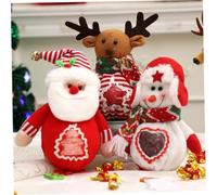 Sacs de Noël pour cadeaux, 3 pièces en peluche mignon Père Noël renne bonhomme de neige sacs avec ficelle fixe réutilisables pour cadeaux, bonbons, fruits, fête, décoration vaca