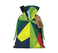 Sacs de Noël réutilisables avec cordon de serrage avec drapeau abstrait géométrique national pour emballage cadeau de Noël, ruban vert, M