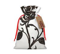 Sacs de Noël réutilisables avec cordon de serrage en métal imprimé rose pour fête de Noël, ruban rouge, taille M