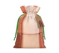 Sacs de Noël réutilisables avec cordon de serrage et fausses paillettes or rose pour emballage cadeau de Noël, ruban de Noël vert, taille M