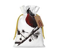 Sacs de Noël réutilisables avec cordon de serrage imprimé branche d'oiseau pour fête de Noël, ruban jaune, taille M