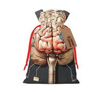 Sacs de Noël réutilisables avec cordon de serrage imprimé cerveau humain pour fête de Noël, emballage cadeau de Noël, ruban rouge, M