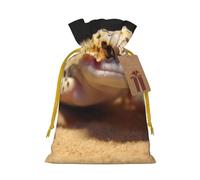 Sacs de Noël réutilisables avec cordon de serrage imprimé léopard sable gecko pour fête de Noël, ruban jaune, M
