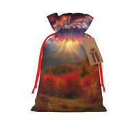 Sacs de Noël réutilisables avec cordon de serrage imprimé lever de soleil coloré pour fête de Noël, emballage cadeau de Noël, ruban rouge, S