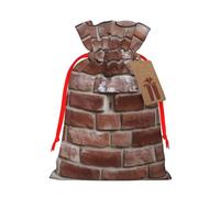 Sacs de Noël réutilisables avec cordon de serrage imprimé pierre rouge brique pour fête de Noël, emballage cadeau de Noël, ruban rouge, taille M