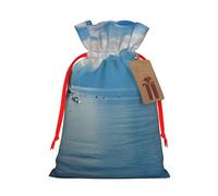 Sacs de Noël réutilisables avec cordon de serrage imprimés au lac Léman pour fête de Noël, emballage cadeau de Noël, ruban rouge, taille S