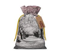 Sacs de Noël réutilisables avec cordon de serrage imprimés Cherry Blossoms Park pour fête de Noël, ruban jaune, taille M