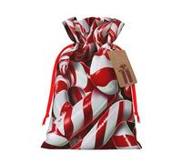 Sacs de Noël réutilisables avec cordon de serrage imprimés de cannes en sucre d'orge pour Noël, emballage cadeau de Noël, ruban rouge, taille M
