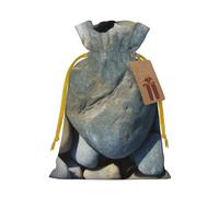Sacs de Noël réutilisables avec cordon de serrage imprimés de pierres en forme de cœur pour emballage cadeau de Noël, ruban jaune, taille S