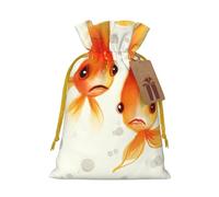 Sacs de Noël réutilisables avec cordon de serrage imprimés de poissons mignons pour emballage cadeau de Noël, ruban jaune, taille S