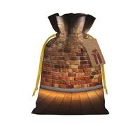 Sacs de Noël réutilisables avec cordon de serrage imprimés « Lights hit the brick wall » pour emballage cadeau de Noël, ruban jaune, taille M