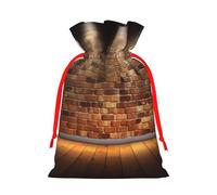 Sacs de Noël réutilisables avec cordon de serrage imprimés « Lights hit the brick wall » pour fête de Noël, emballage cadeau de Noël, ruban rouge, taille M