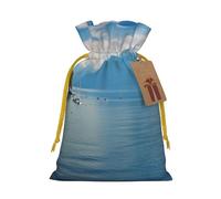 Sacs de Noël réutilisables avec cordon de serrage imprimés sur le lac Léman, ruban jaune, taille S