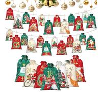 Sacs de Noël : sacs de bonbons de Noël 24 pièces, sacs avec calendrier de compte à rebours, cadeaux de Noël avec cordon pour fête | anniversaire arbre bonbons mariage vacances bébé