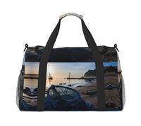 Sacs de nuit imprimés filets de pêche pour femmes et hommes Sac à bandoulière Sac de transport pour voyage Essentiels de voyage, noir, One Size